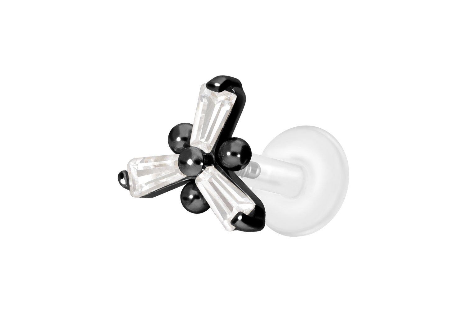 PTFE Labret Piercing mit Innengewinde + Titan-Aufsatz KRISTALLBLUME